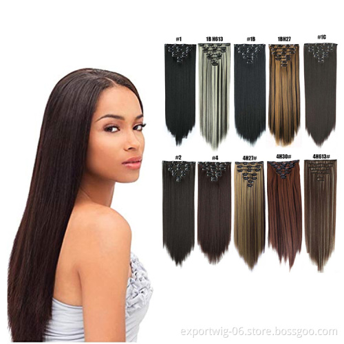 stight and curly long clip in hair extension crochet braiding Synthetic Hair Extensions 7 Pieces Clip In synthetic hair chignon